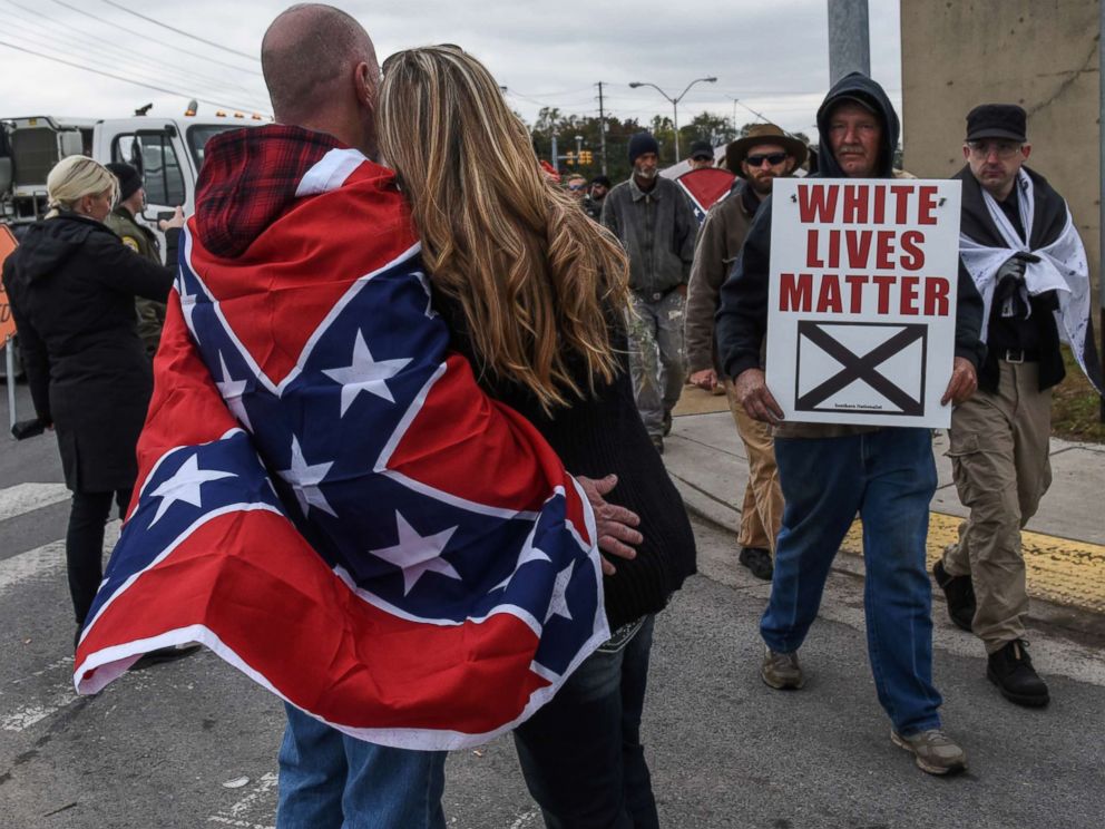 PHOTO: People participate in a White Lives Matter rally in Shelbyville, Tenn., Oct. 28, 2017.