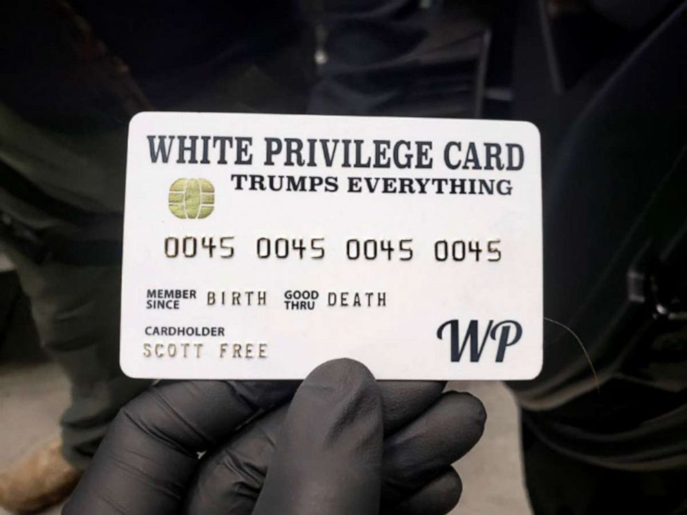 PHOTO: A "White Privilege" card was allegedly found on a search of the suspect's home, as stated in a criminal complaint presented before the United States District Court for the Northern District of California on Jan. 15, 2021. 