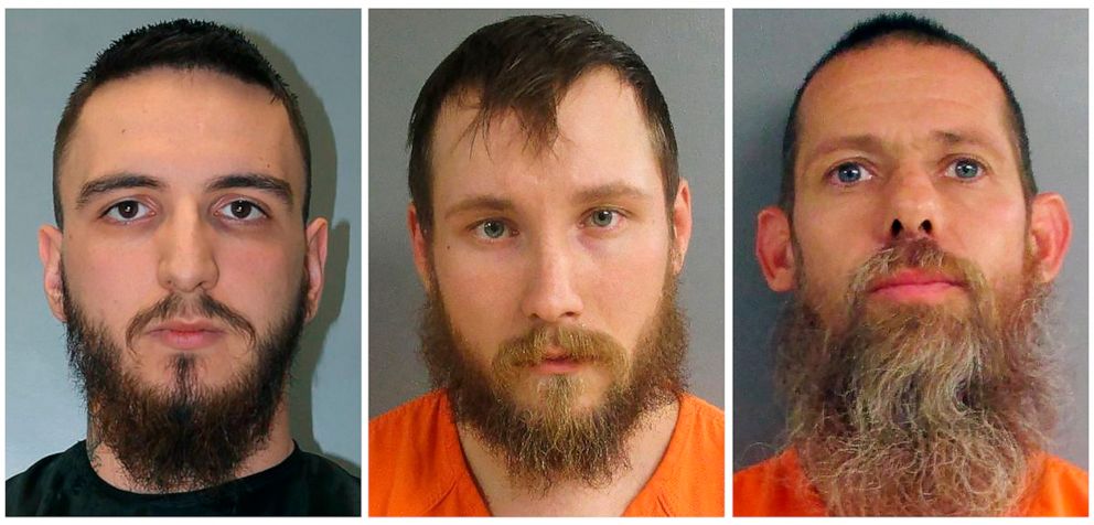 PHOTO: This combo of undated booking photos provided by Alvin S. Glenn Detention Center, left, and Jackson County Sheriff's Office, show, from left, Paul Bellar, Joseph Morrison and Pete Musico.