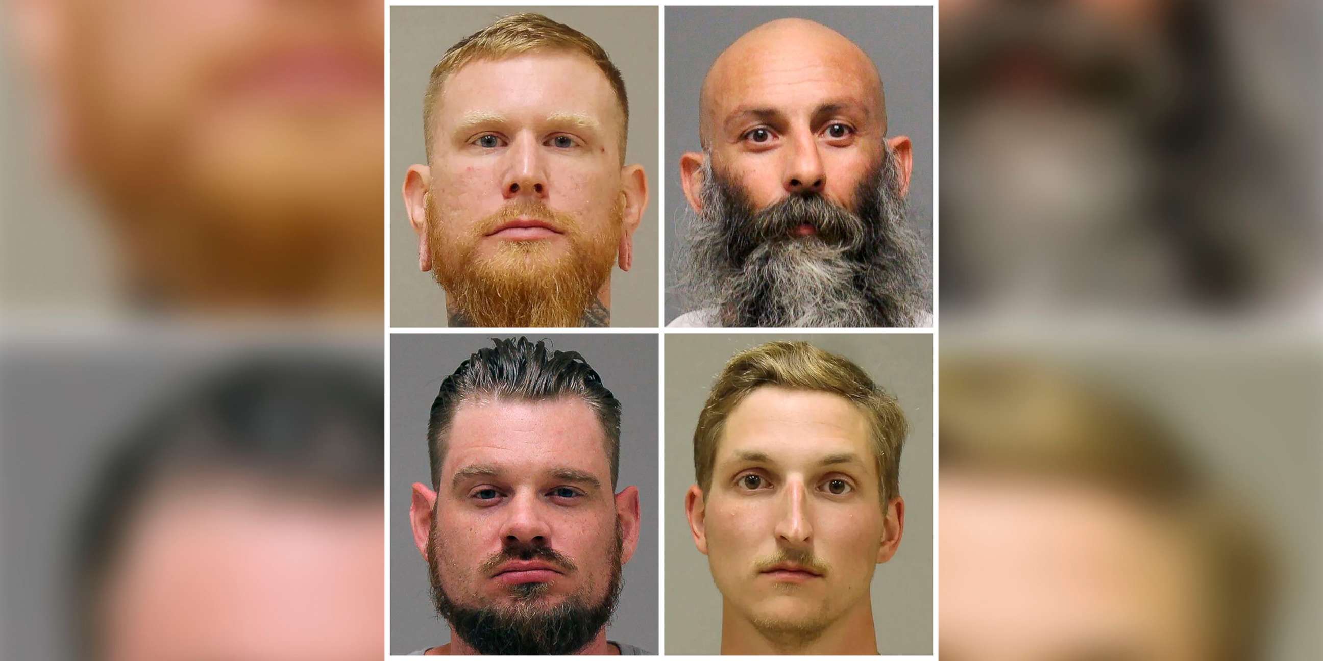 PHOTO: This combination of photos provided by the Kent County Sheriff and the Delaware Department of Justice shows, top row from left, Brandon Caserta and Barry Croft; and bottom row from left, Adam Dean Fox and Daniel Harris.