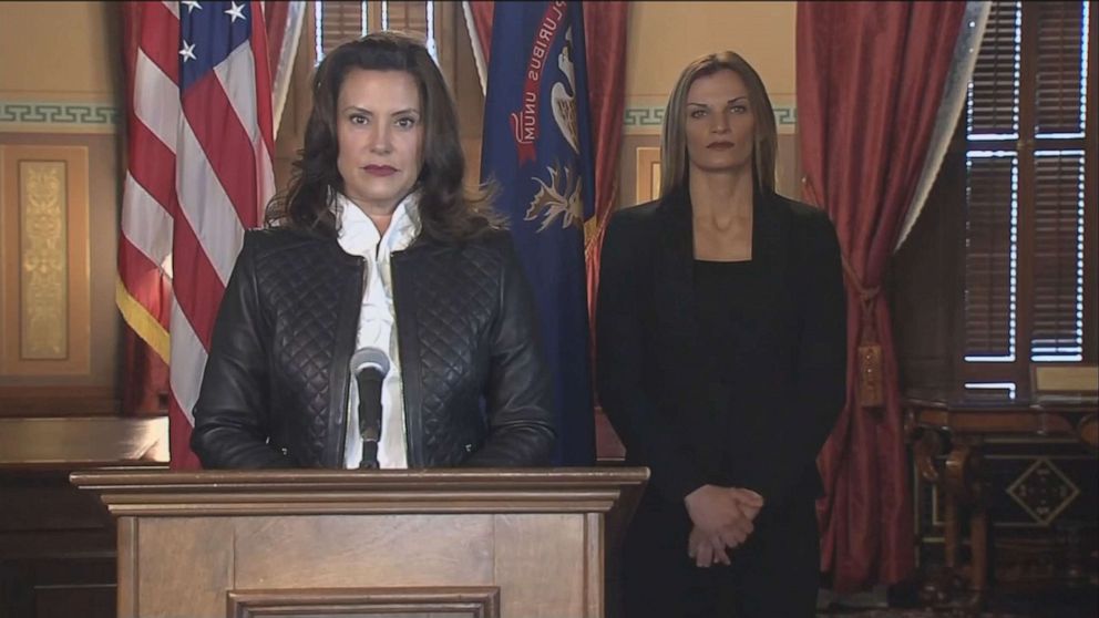 PHOTO: In this screen grab taken from video, Michigan Governor Gretchen Whitmer speaks at a press conference, Oct. 8, 2020.