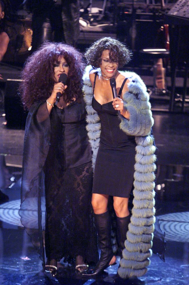 PHOTO: Chaka Khan and Whitney Houston perform during the finale of the VH1 Divas Live '99 at the Beacon Theatre in New York on April 13, 1999.