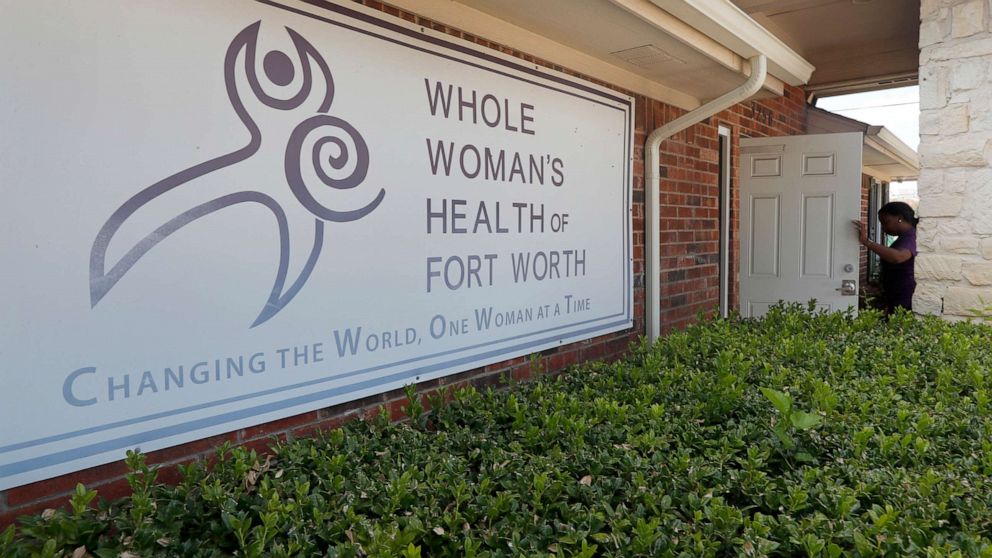 PHOTO: In this Sept. 4, 2019, file photo, a staff member walks in the front door of the Whole Woman's Health clinic in Fort Worth, Texas.