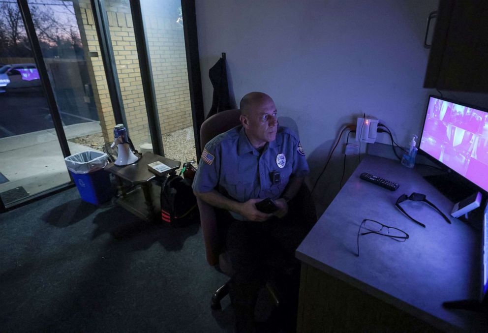 PHOTO: Security guard, Louis, works at the entrance of the Trust Women clinic in Oklahoma City, Dec. 6, 2021.