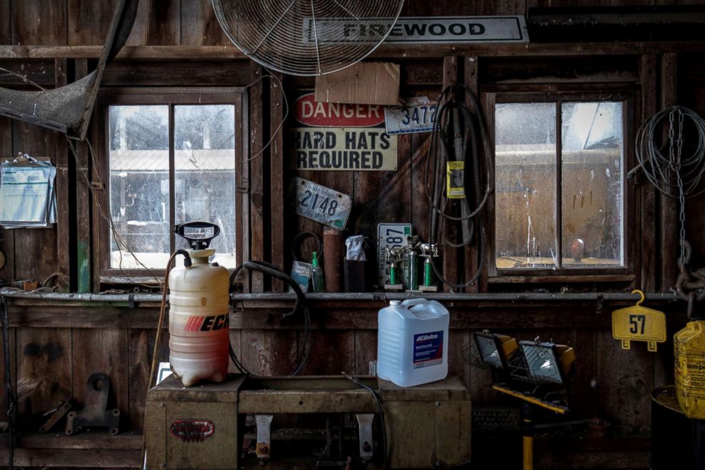 PHOTO: Supplies, old signs for decoration, and trophies from contests line the walls at a barn at EMMA Acres dairy farm, in Exeter, Rhode Island, April 7, 2018.