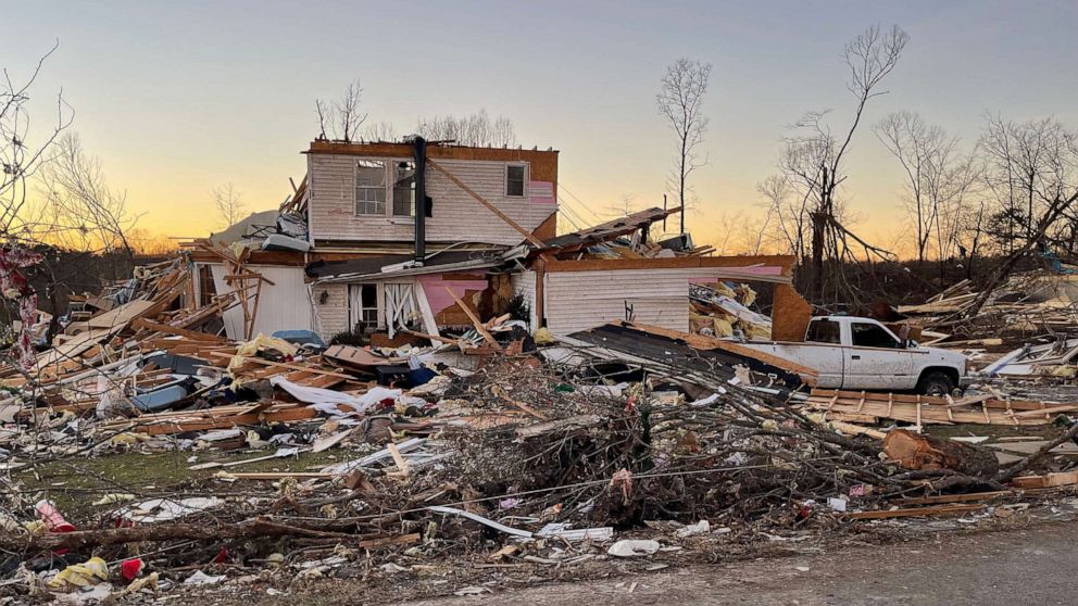 PHOTO: Wilbert Neil's home is in pieces after a tornado struck in Gilbertsville, Ky., Dec. 12, 2021.