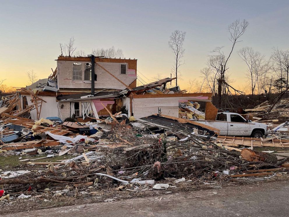 PHOTO: Wilbert Neil's home is in pieces after a tornado struck in Gilbertsville, Ky., Dec. 12, 2021.