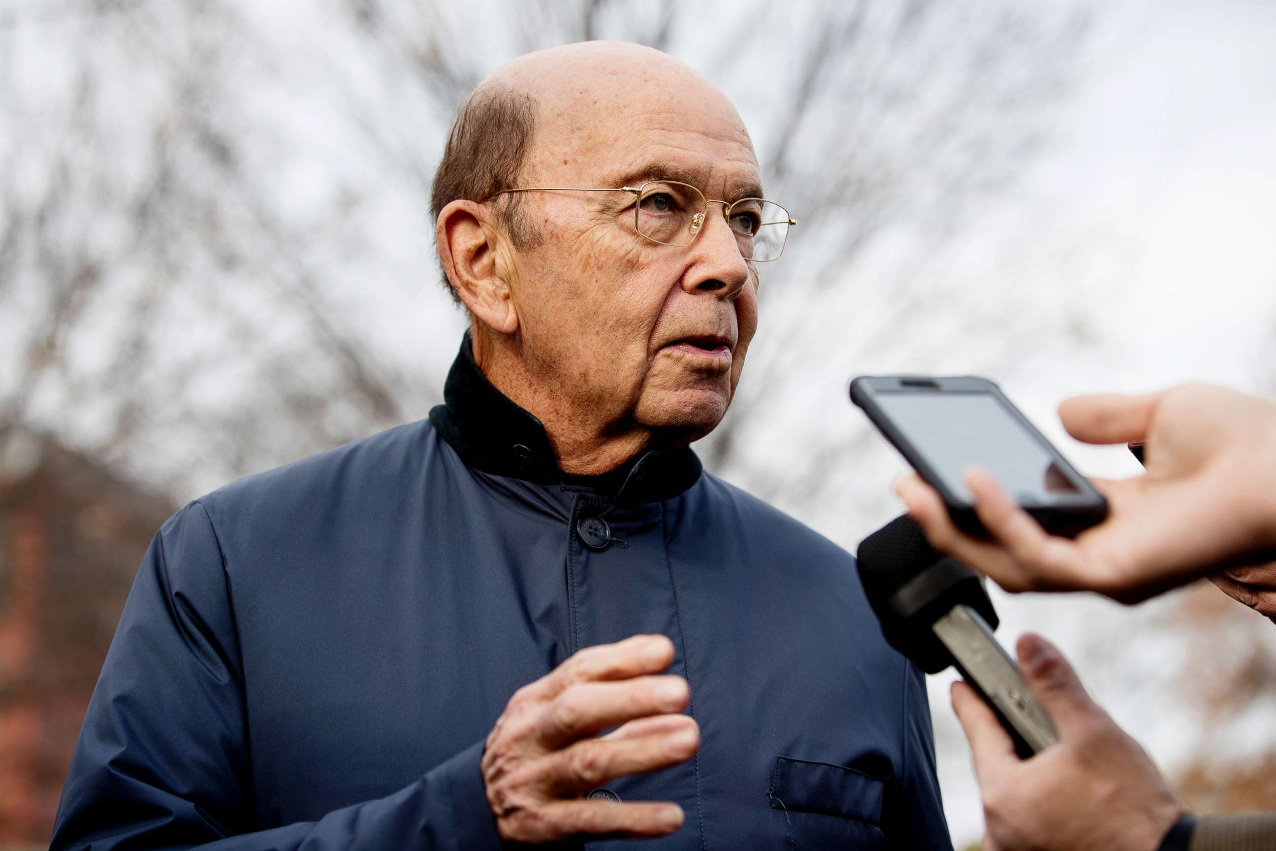 PHOTO: Commerce Secretary Wilbur Ross speaks to reporters outside the White House in this Dec. 12, 2018 file photo.