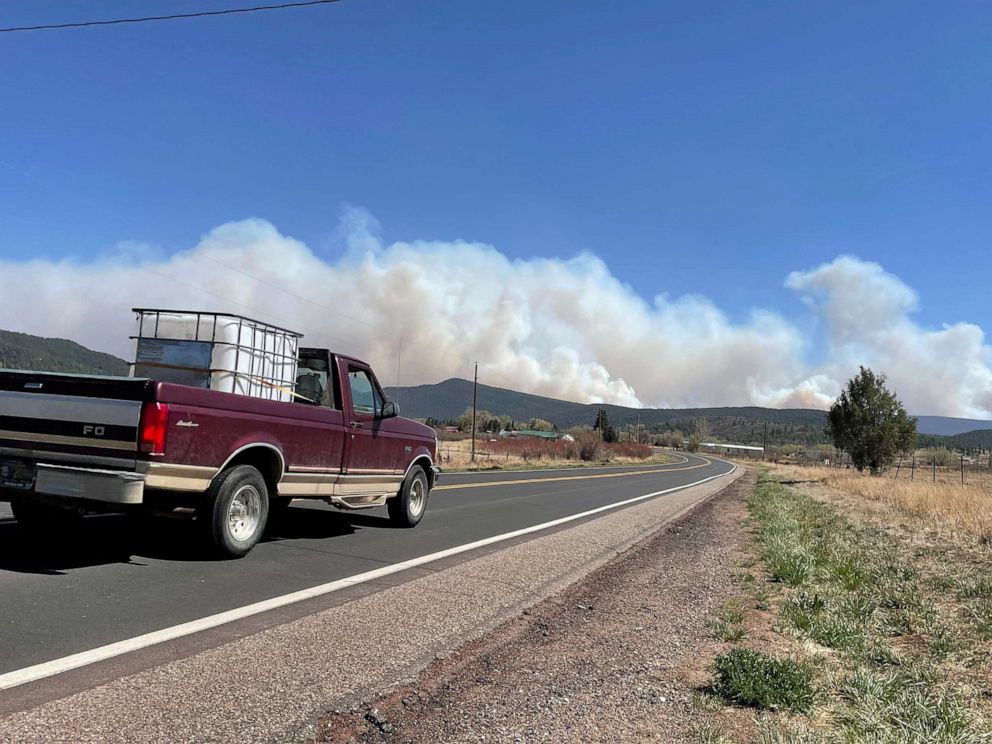 PHOTO: Smoke from the Calf Canyon fire is seen from Holman, N.M., April 29, 2022. 