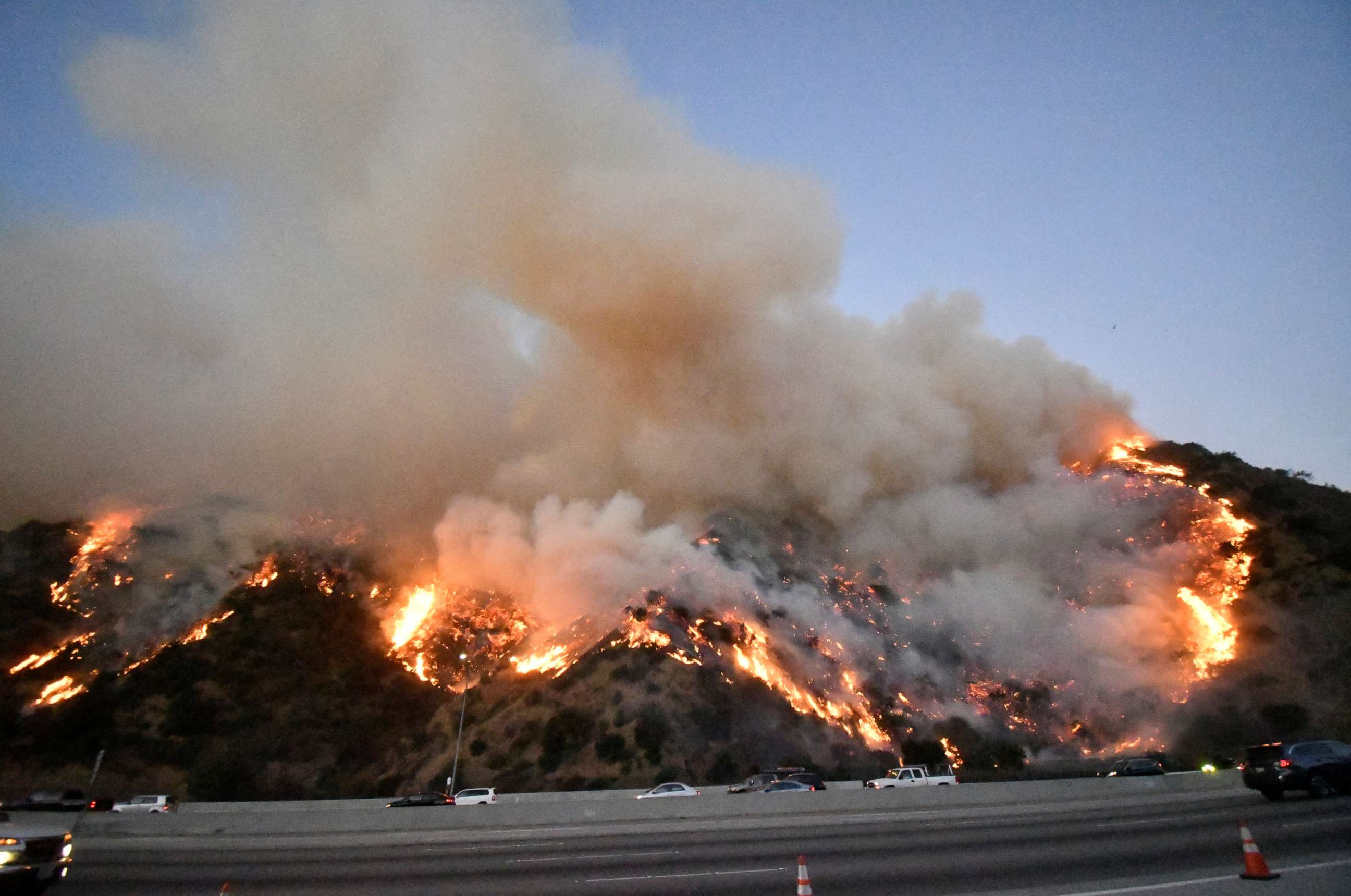 PHOTO: The Getty Fire burns along the 405 freeway north of Los Angeles, Oct. 28, 2019. 