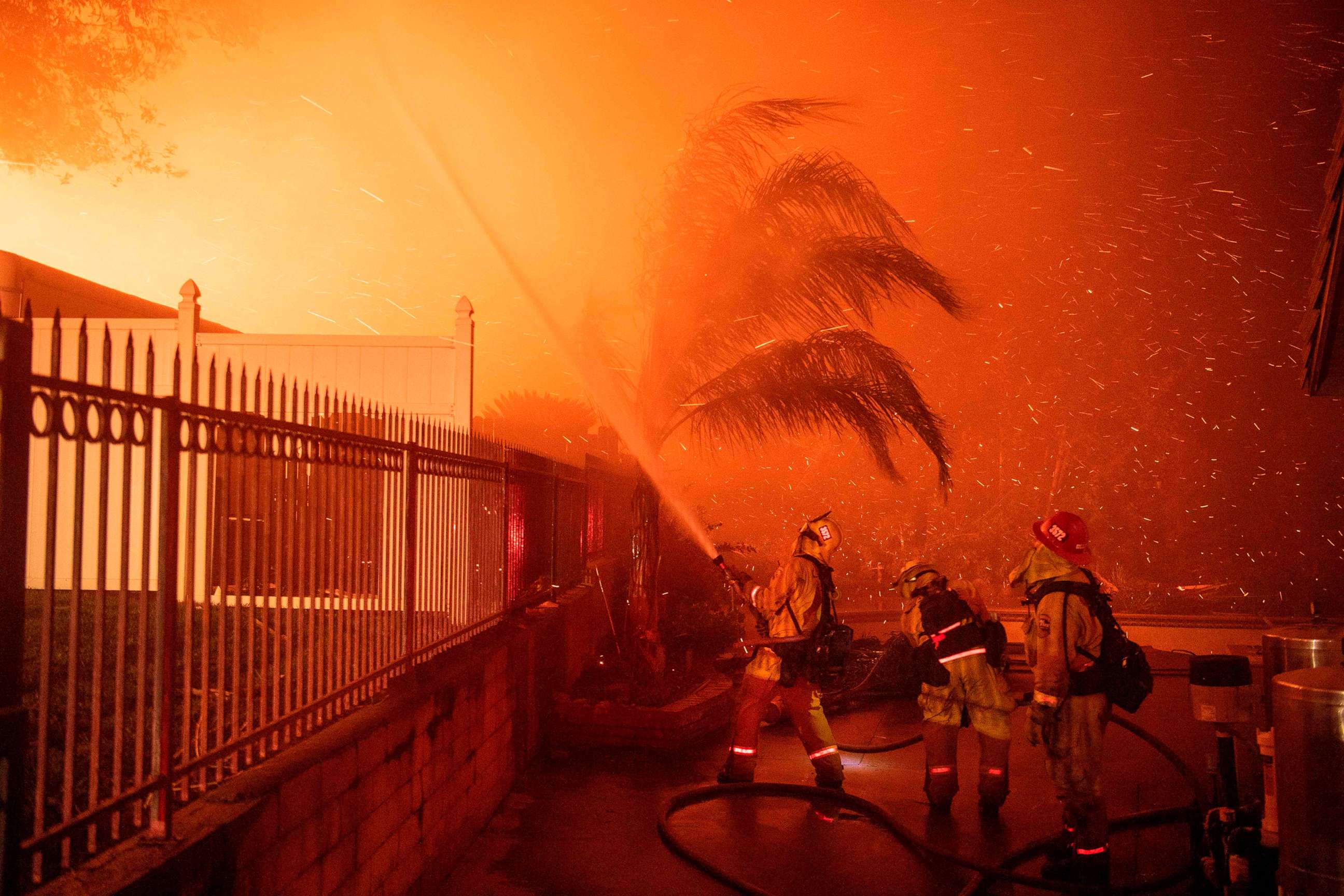 PHOTO:Firefighters battle wind-whipped flames engulfing multiple homes during the Hillside Fire in the North Park neighborhood of San Bernardino, Calif., Oct. 31, 2019. 