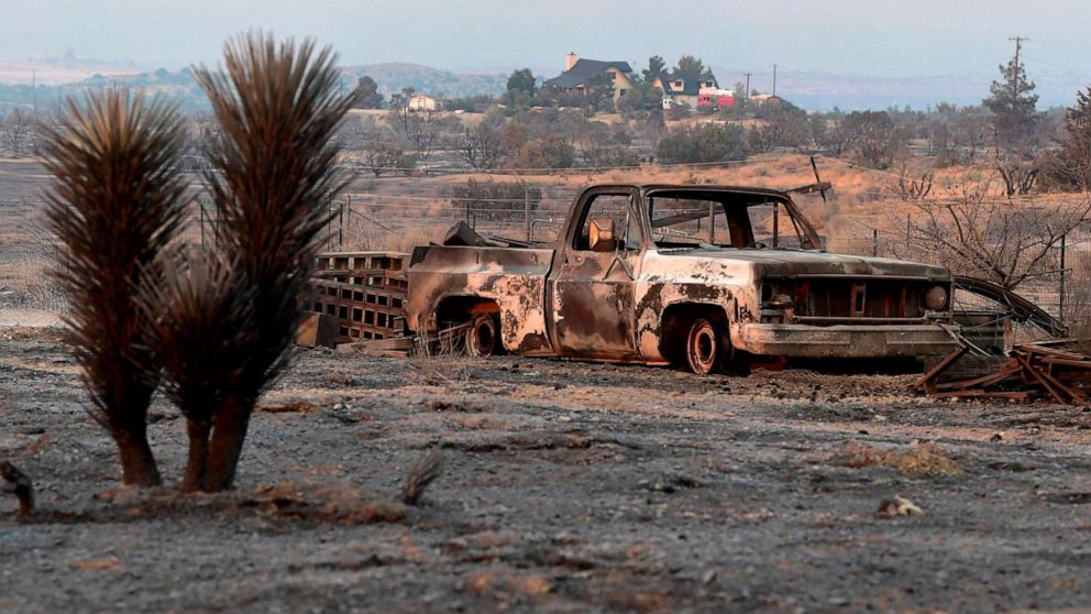 PHOTO: A scorched landscape from the Bobcat Fire in the Mojave Desert community of Juniper Hills, Calif., Sept. 19, 2020.