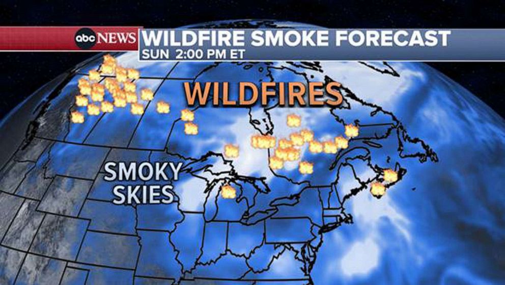 PHOTO: Weather map of wildfire smoke forecast, June 4, 2023.