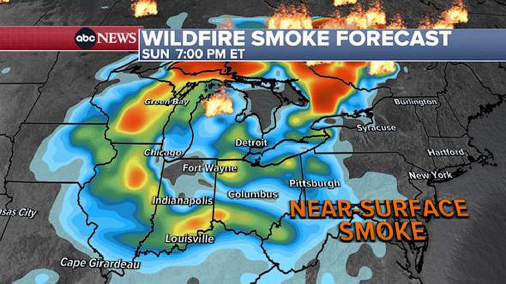 PHOTO: Weather map of wildfire smoke forecast for June 4, 2023.