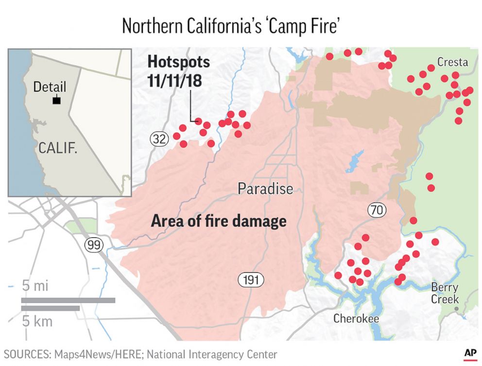 31 dead, 228 missing as California blazes grow Wildfire-map-ap-er-181111_hpEmbed_21x16_992