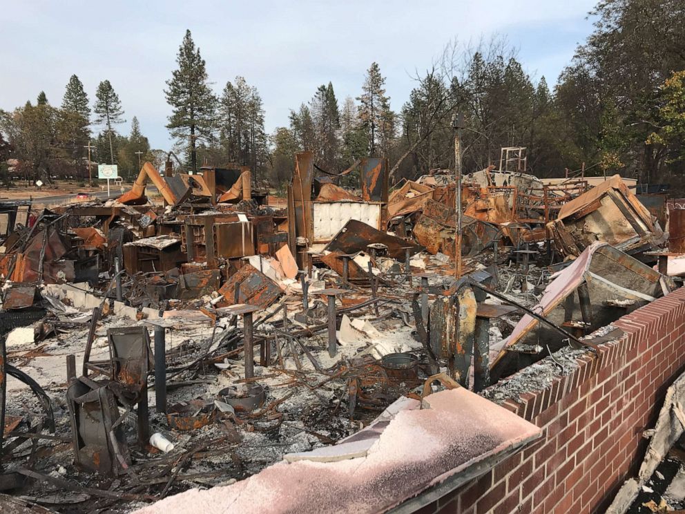 PHOTO: A year after the Camp Fire, the McDonalds in Paradise, California, is still a charred pile of rubble.