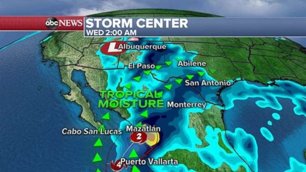 PHOTO: Tropical moisture will move into Mexico and later the U.S. Southwest from Willa during the middle of the week.
