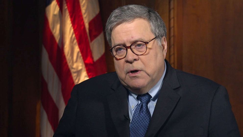 Attorney General William Barr speaks to ABC News' Pierre Thomas during an interview on Feb. 13, 2020.