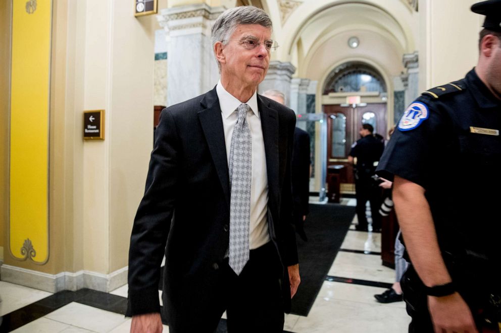 PHOTO: Former Ambassador William Taylor leaves a closed door meeting after testifying as part of the House impeachment inquiry into President Donald Trump, on Capitol Hill in Washington, Oct. 22, 2019.