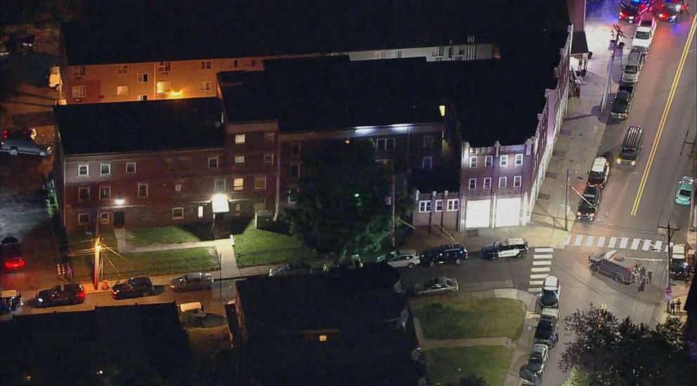 PHOTO: Authorities on the scene where police officers were shot while responding to a call in Wilmington, Del., late on June 2, 2021.