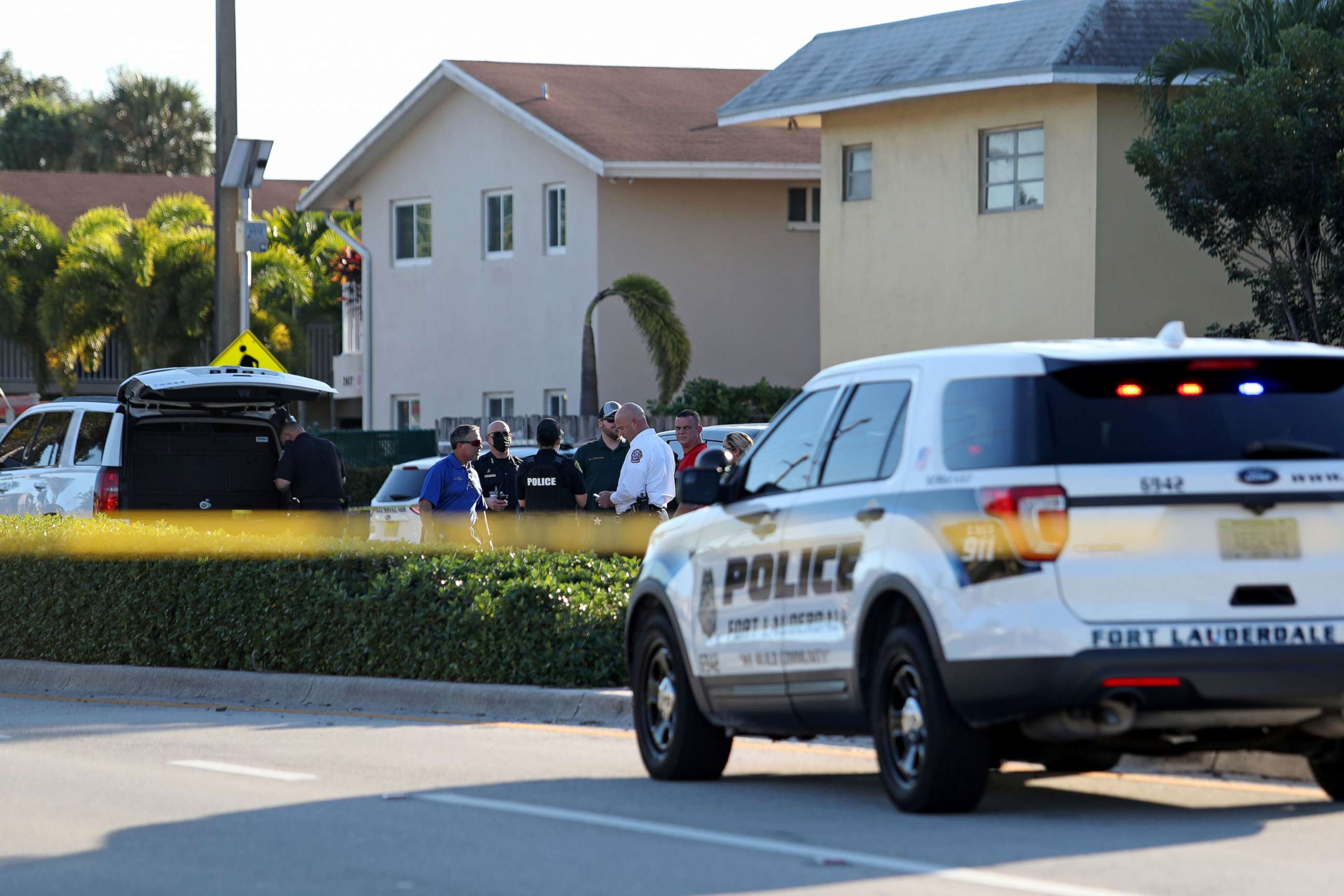PHOTO: Law enforcement officials are seen after reports of two children being killed and three others hospitalized after a car crash in Wilton Manors, Florida, Dec. 27, 2021.