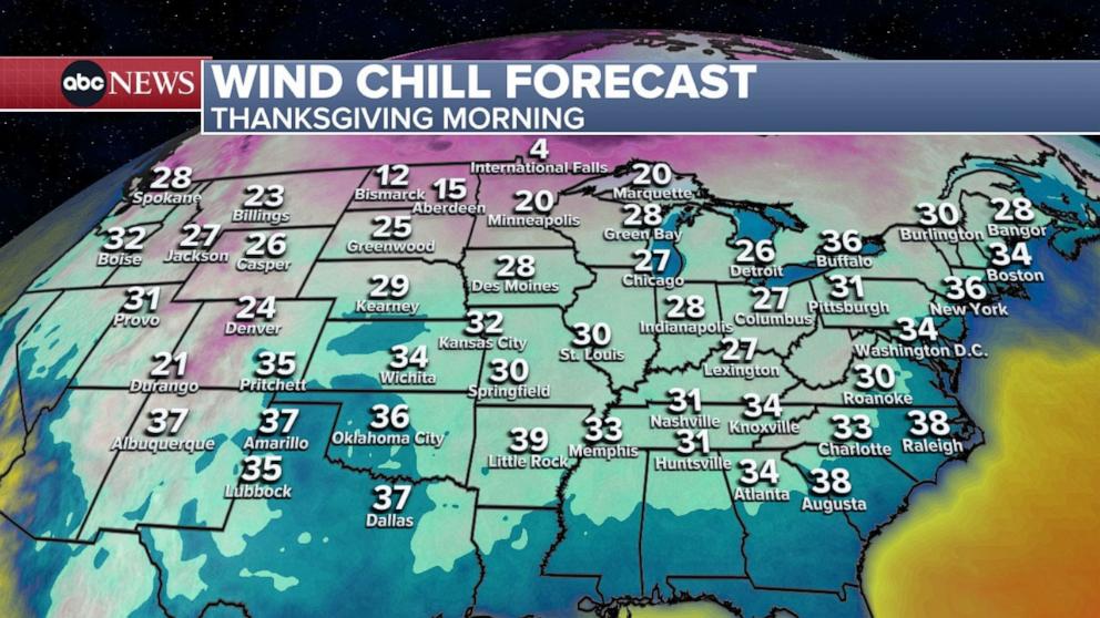 PHOTO: It will be cold around the country on Thanksgiving. Wind chills will be in the 20s and 30s for most Americans.