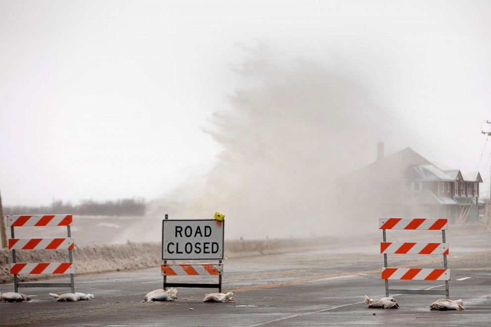 PHOTO: Lake Erie's waves crash over a road during blizzard in Hamburg, New York, Feb. 27, 2020.