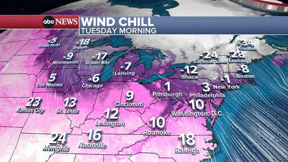 PHOTO: The wind chill -- what temperature it feels like -- dropped well below zero degrees Fahrenheit in parts of the northeastern United States on the morning of Jan. 11, 2022.
