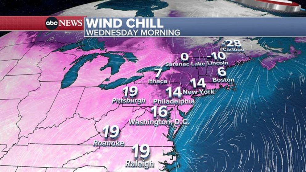PHOTO: The wind chill is expected to be in the teens and single digits along the northeastern Interstate-95 corridor on the morning of Jan. 12, 2022.