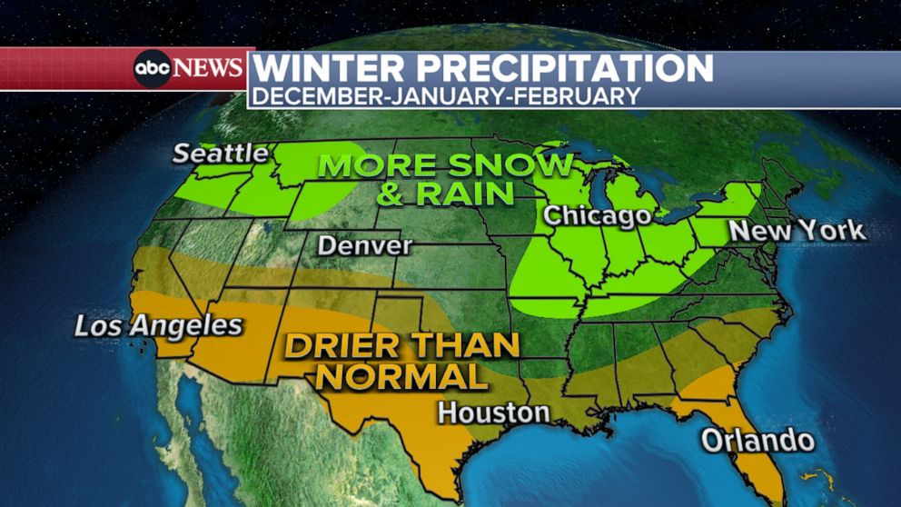 PHOTO: Precipitation outlook for winter indicates more than normal snow and rain.