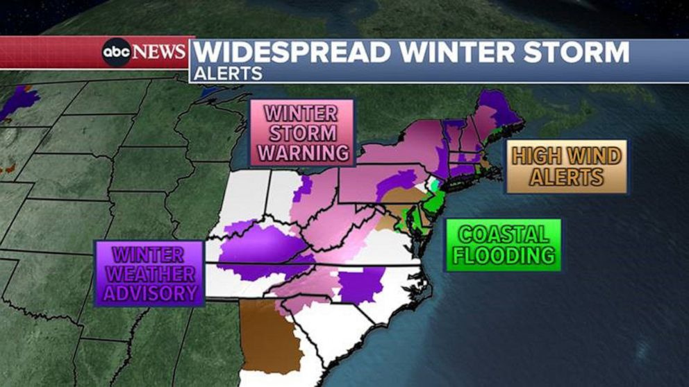 PHOTO: The National Weather Service has issued various alerts related to a massive storm system hitting the Northeast on Jan. 17, 2022.