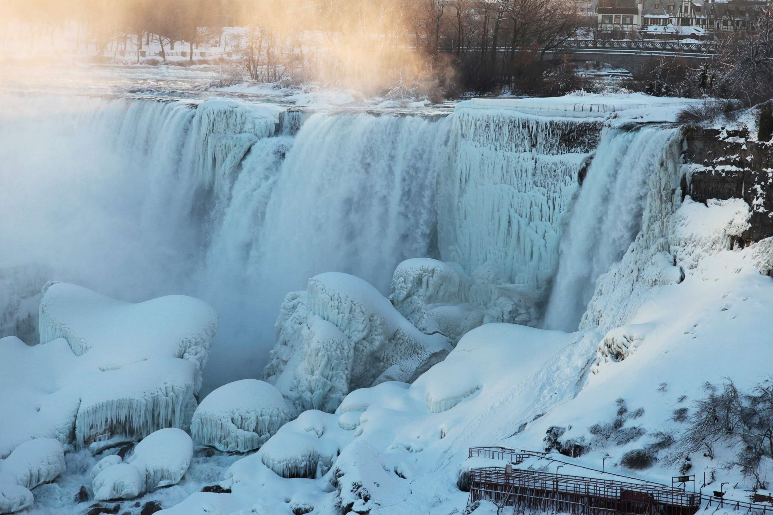 PHOTO: Ice and water flow over the American Falls in Niagara Falls, New York, viewed from the Canadian side, in Niagara, Ontario, Canada, Feb. 12, 2018.  