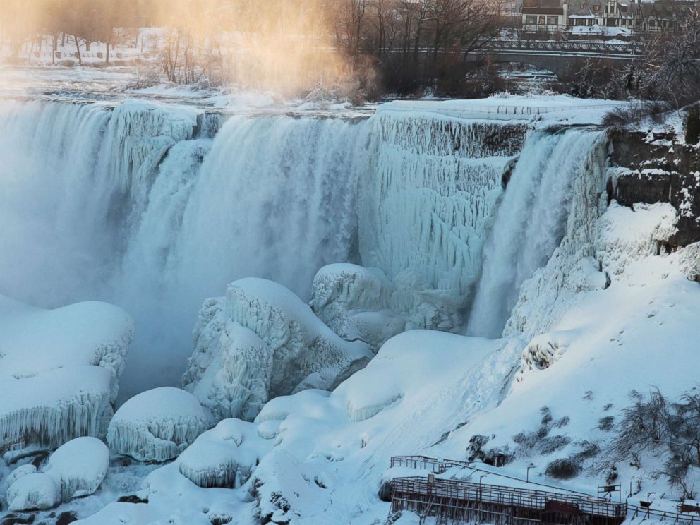 PHOTO: Ice and water flow over the American Falls in Niagara Falls, New York, viewed from the Canadian side, in Niagara, Ontario, Canada, Feb. 12, 2018.
