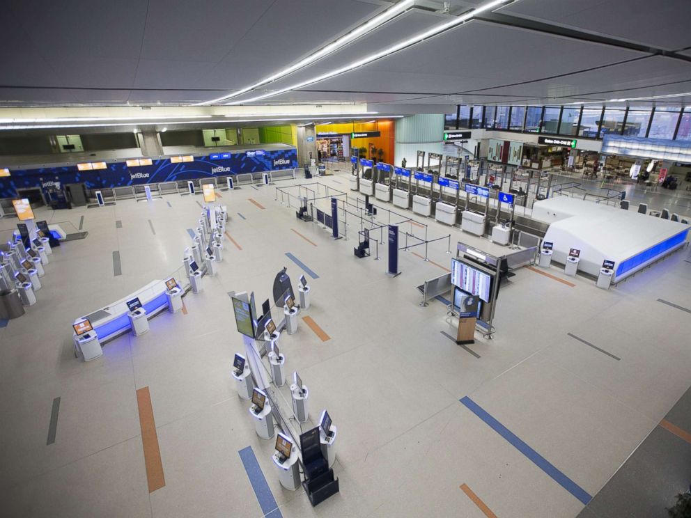 PHOTO: Terminal C at Logan International Airport is nearly empty as a winter storm bears down, March 13, 2018, in Boston.
