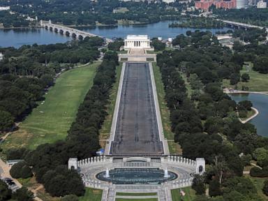 Drained Reflecting Pool reveals Trump's 'American flag blue' liner is now closer to gray