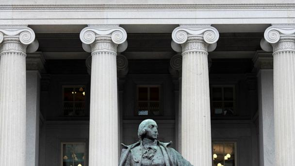FILE - The Treasury Department building is seen, March 13, 2025, in Washington. (AP Photo/Alex Brandon, File)