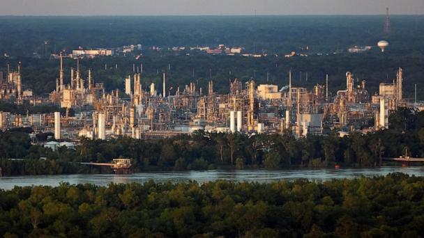 FILE - The community of Geismar is seen in the shadow of a chemical and petroleum industrial corridor, that is a known source of ethylene oxide emissions, in Ascension Parish, La., Friday, June 7, 2024. (AP Photo/Gerald Herbert, File)