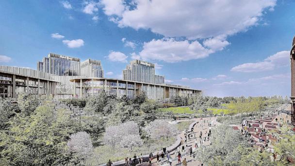 This image rendering provided by Hard Rock International, shows the Hard Rock's casino proposal in the Queens borough of New York, adjacent to Citified. (Hard Rock International via AP)