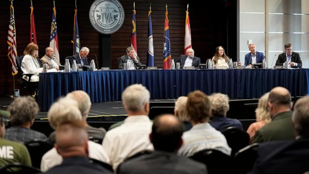 FILE - Members of the Tennessee Valley Authority Board of Directors listen to members of the public during a meeting May 8, 2024, in Nashville, Tenn. (AP Photo/George Walker IV, File)