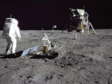 Far above the Earth, NASA's Apollo lunar lander put astronauts on the moon