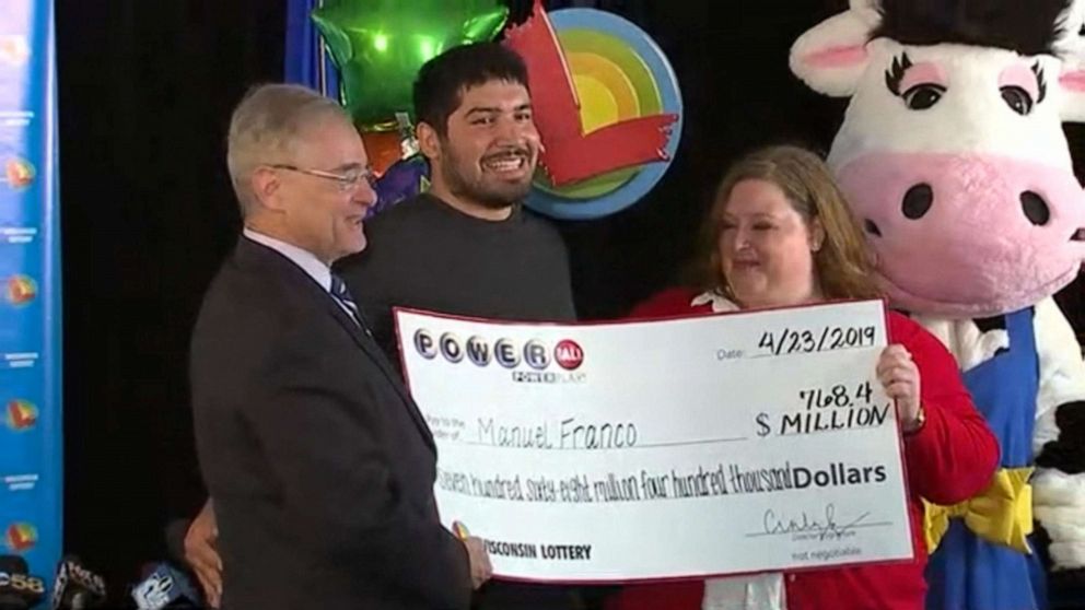 PHOTO: Manuel Franco of West Allis, Wis., is named the winner of a $768 million Powerball jackpot during a press conference in Madison, Wis., April 23, 2019.