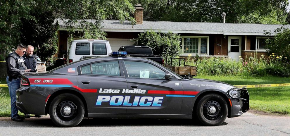 PHOTO: Lake Hallie Police work outside a home, July 29, 2019, in Lake Hallie, Wis., following a shooting the night before.