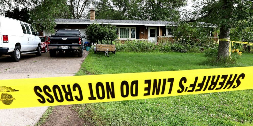 PHOTO: Police tape blocks off a home, July 29, 2019, in Lake Hallie, Wis., following a shooting the night before.