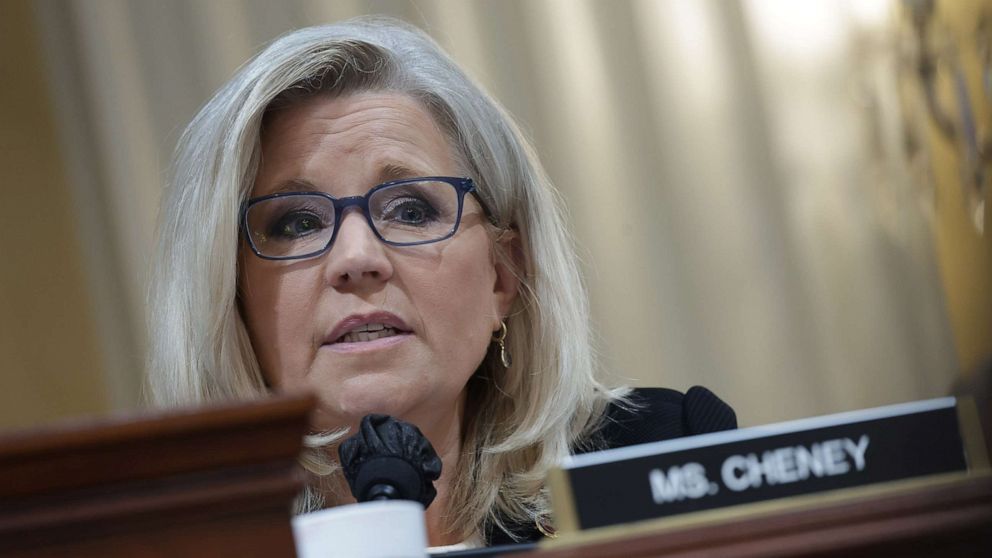 PHOTO: Rep. Liz Cheney, Vice Chairwoman of the Select Committee to Investigate the January 6th Attack on the U.S. Capitol, delivers remarks during a hearing in Washington, July 12, 2022.