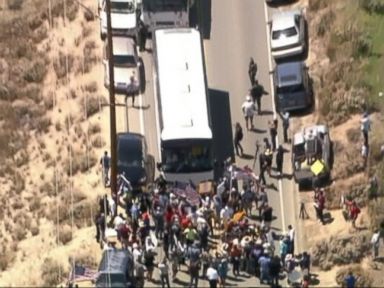 VIDEO: The protest forced three buses to be rerouted to a border patrol station near San Diego.