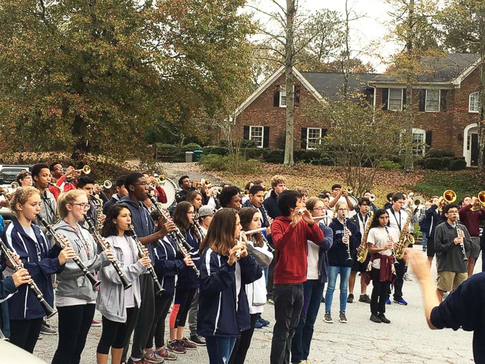 PHOTO: Members of the Norcross High School marching turned out Thursday in Georgia to help Josh Libman, not seen here, celebrate his nearing an end to chemotherapy treatment.