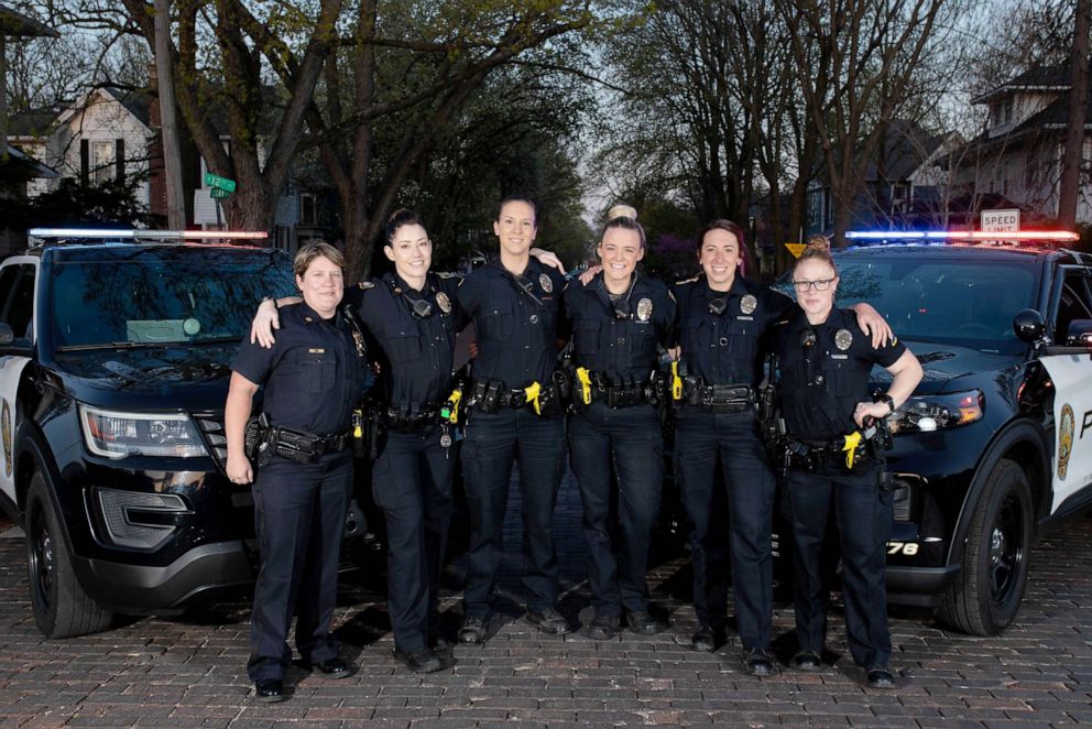 PHOTO: Deputy Chief Shannon Trump, far left, is joined by other female members of the Noblesville, Indiana police force: April Kline, Marley Pagel, Hayley Lutz, Jill Fetters, and Tiffany Bledsoe.