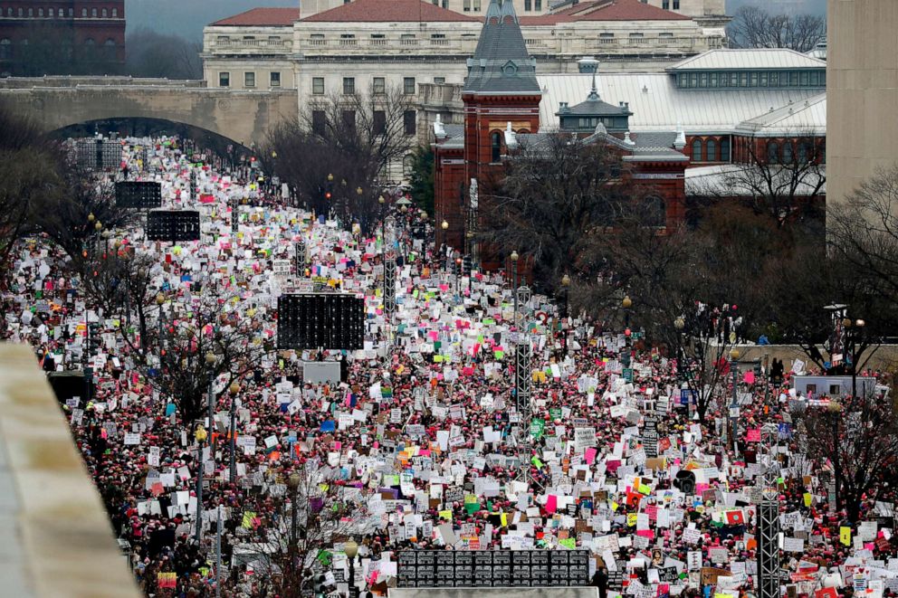 PHOTO: A crowd fills Independence Avenue during the Women's March on Washington, Jan. 21, 2017. The sea of women in bright pink hats in Washington, D.C., and across the nation, was described as the largest single-day protest in U.S. history.