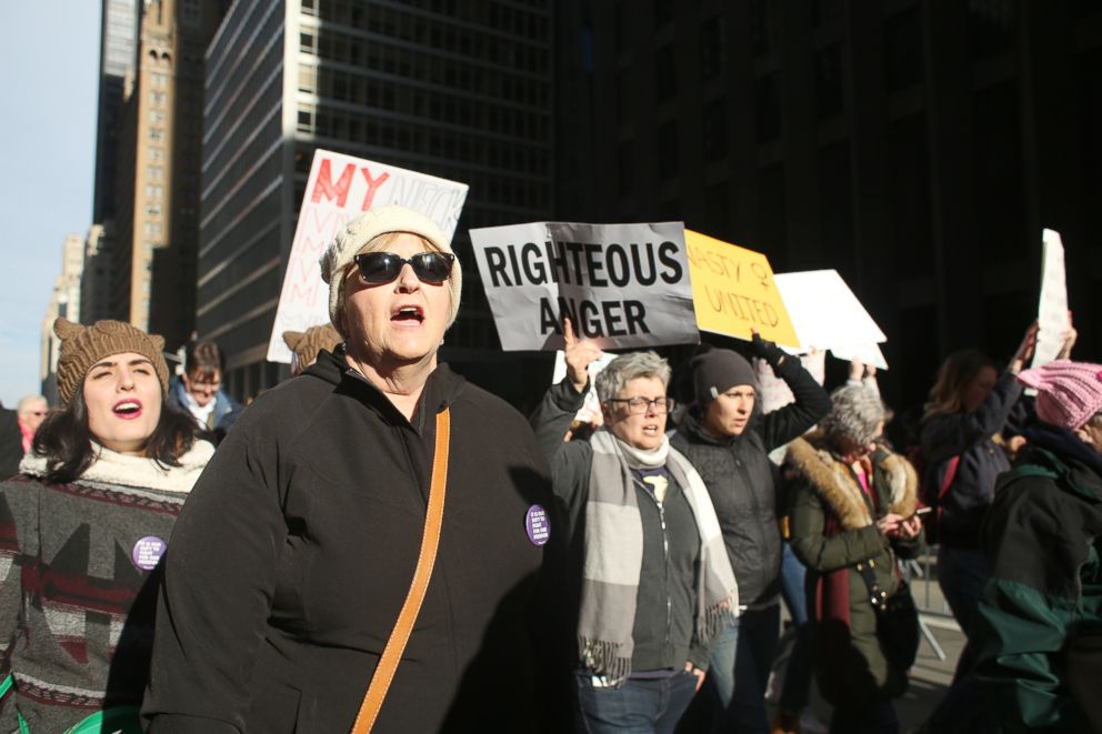 PHOTO: Demonstrators protest during the 2018 Women's March in New York, Jan. 20, 2018. 