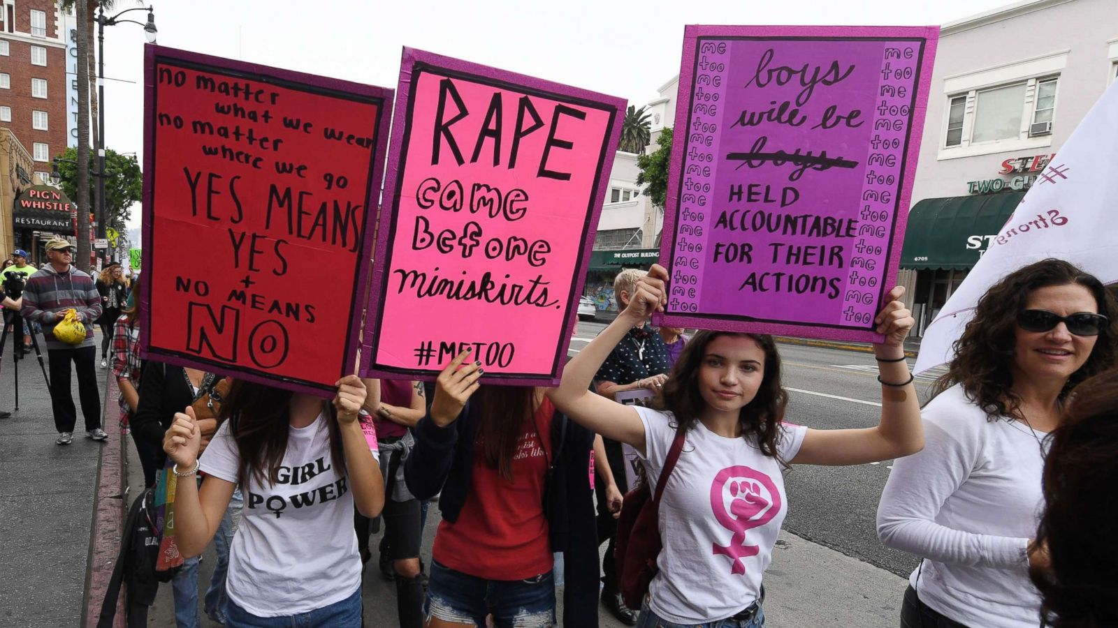 PHOTO: Demonstrators march during a #MeToo protest in Hollywood, Calif., Nov. 12, 2017.